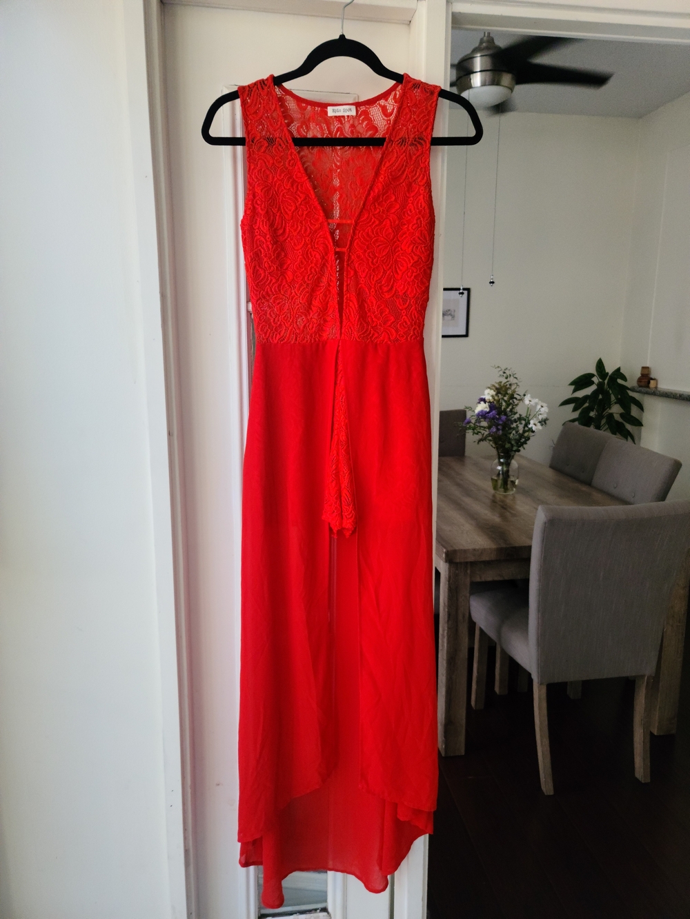Women’s Lace Bodice Red High-Low Shorts Cover-Up
